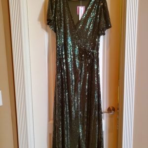 Wrap sequin floor length dress